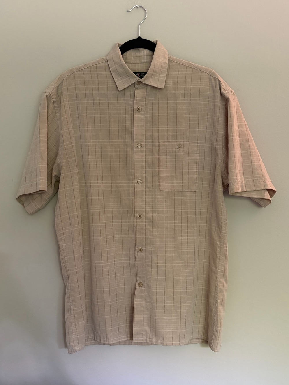 David Taylor Beige Plaid Short Sleeve Button-Down Shirt